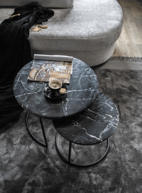 Salontafel Set Romeo Marmer Zwart Onderstel Huiskamer