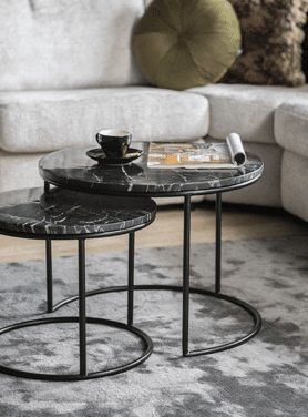 Salontafel Set Romeo Marmer Zwart Onderstel Sfeer