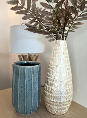 Druppelvormige Vaas Ingelegd Met Schelpen Blauwe Keramieken Vaas