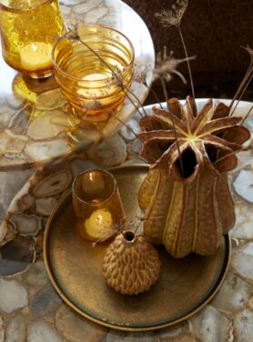 Rond Dienblad Antiek Brons Met Okergele Accessoires