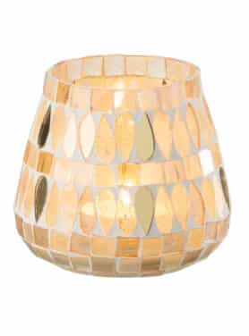 Waxinelichthouder Mozaïek Glazen Steentjes Beige Naturel Met Kaarsje