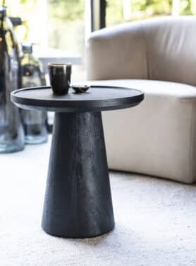Zwarte Bijzettafel Mangohout Rond
