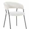 Eetkamerstoel Beige Polyester Met Zwart Metalen Poot
