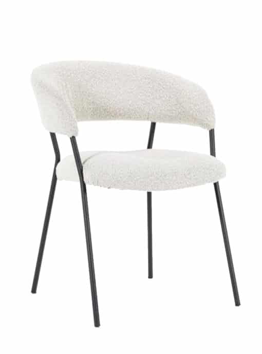 Eetkamerstoel Beige Polyester Met Zwart Metalen Poot