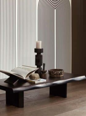 Lage Zwarte Salontafel Van Mangohout Koffietafelboek Kandelaar