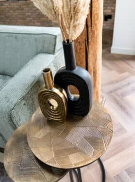 Patroon Op Ronde Bijzettafel Goud Met Zwart