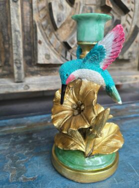 Kandelaar kleurrijke vogel blauw roze goud