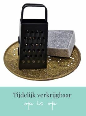 Cadeausetje Gouden Schaaltje Met Grijs Amberblokje En Zwarte Rasp