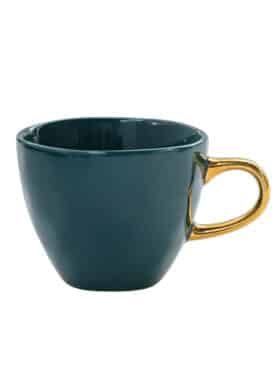 Good Morning Cofee Cup Blue Green Met Goud Oor