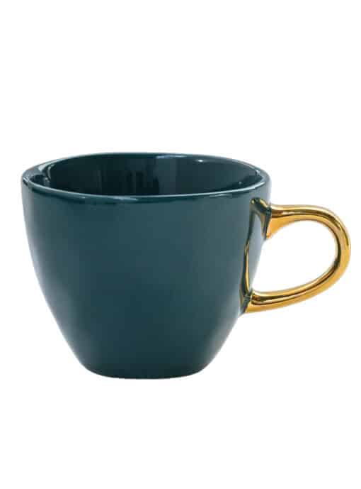 Good Morning Cofee Cup Blue Green Met Goud Oor