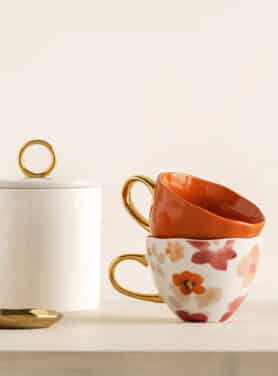 Good Morning Cup Burnt Orange Met Goud Oor Samen Met Happiness Pink