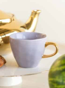 Good Morning Cup Lila Met Goud Oor Met Goude Theepot