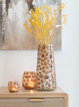 Glazen Vaas Oranje Bruin Stippen