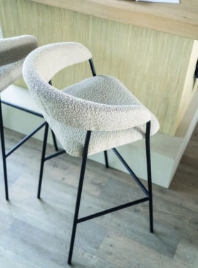 Boucle Beige Polyester Barstoel Met Zwart