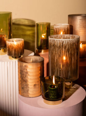 Glazen Theelichthouder Bruin Met Gouden Voet