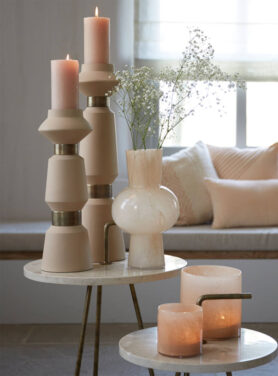 Metalen Kandelaar Beige Met Antiek Brons Details