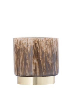 Waxinelichthouder Bruin Gevlekt Van Glas En Gouden Voet