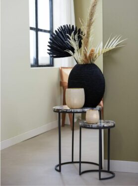 bijzettafelset ingelegd met agaat edelstenen en metalen onderstel