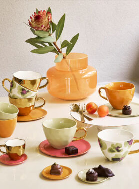 Oranje Met Groen Servies Met Gouden Details
