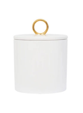 Witte Voorraadpot Met Gouden Ring Bovenop