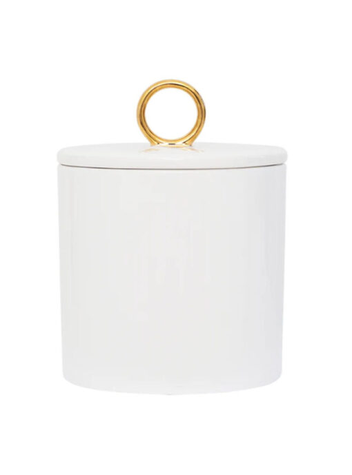 Witte Voorraadpot Met Gouden Ring Bovenop