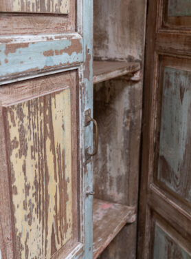 Blauw Geel Bruim Hout Unieke Kast