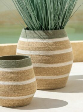 Manden Van Zeegras Naturel Beige Met Groene Rand