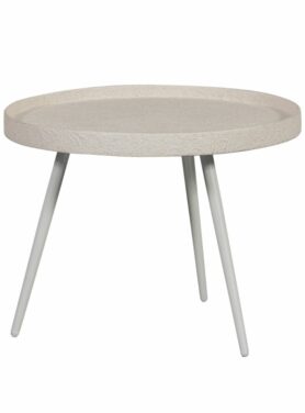 Bijzettafel met rond robuust metalen blad en houten poten