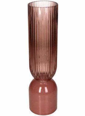 Vaas van geribbeld roze glas