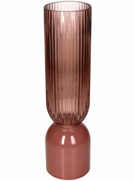 Vaas van geribbeld roze glas