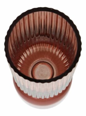 Bovenkant vaas geribbeld roze glas