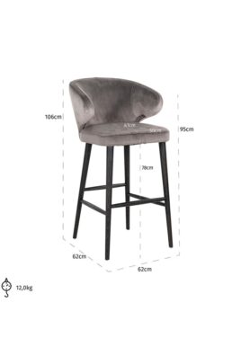 Richmond Barstoel Zwarte Poten En Stone Grijs Kleur