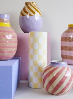 Vaas Roze Beige Geel Paar Strepen