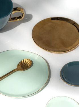 Good Morning Servies Goud Bord Gouden Lepel