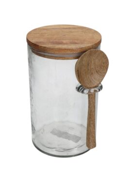 Grotere Transparante Pot Met Houten Deksel En Lepeltje