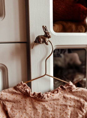 Kastknopje Konijn Met Kledinghanger Eraan Goud