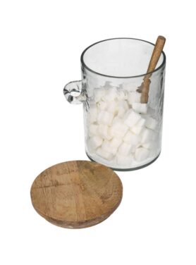 Pot Van Glas Met Houten Deksel En Lepeltje