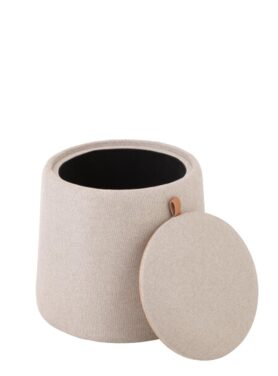 Beige Poef En Bijzettafel Met Opbergruimte