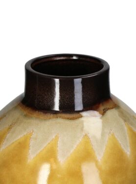 Gele Geverfde Vaas Met Wit En Bruin Zwart