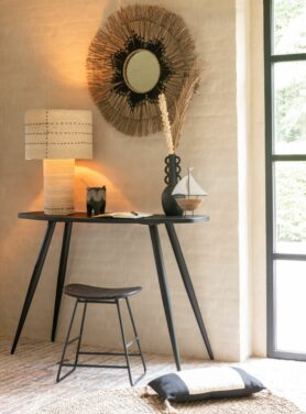 Ronde spiegel raffia naturel zwart