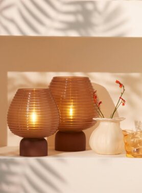 Glazen Tafellamp Bruin Met Strepen