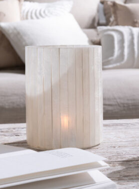 Grote Theelichthouder Gebroken Witte Kleur Beige Met Lijnen Rond