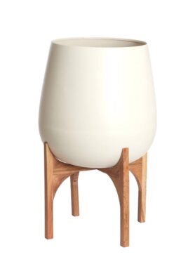 Plantenpot Creme Wit Mat Met Houten Poten