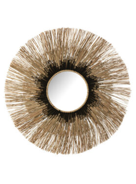 Ronde Spiegel Ibiza Vibes Zwart Met Bruin Naturel