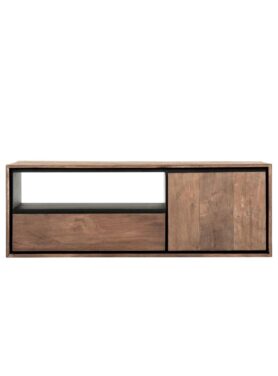 Tv Meubel Hangend Recht Afgewerkt Teakhout Met Zwarte Accenten