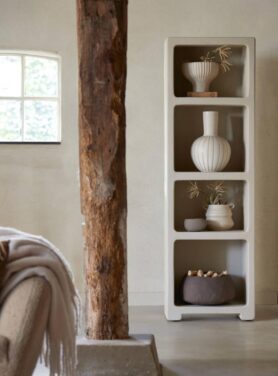 Vaas Beige Bol Bruine Strepen Mat Keramiek