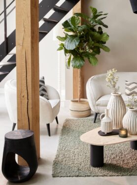 Bijzettafel Rond Zwart Mangohout Met Rond Gat