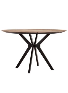 Dtp Home Ronde Eettafel Met Teakhout Met Metalen Kruispoten