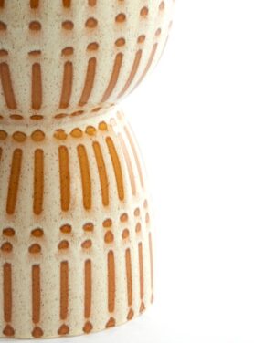 Glanzende Kruk Bijzettafel Creme Met Bruine Strepen En Stippen