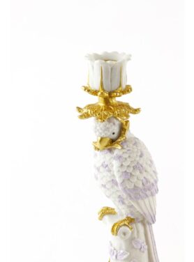 Kandelaar Vogel Wit Met Gouden Accenten En Paarse Bloemetjes